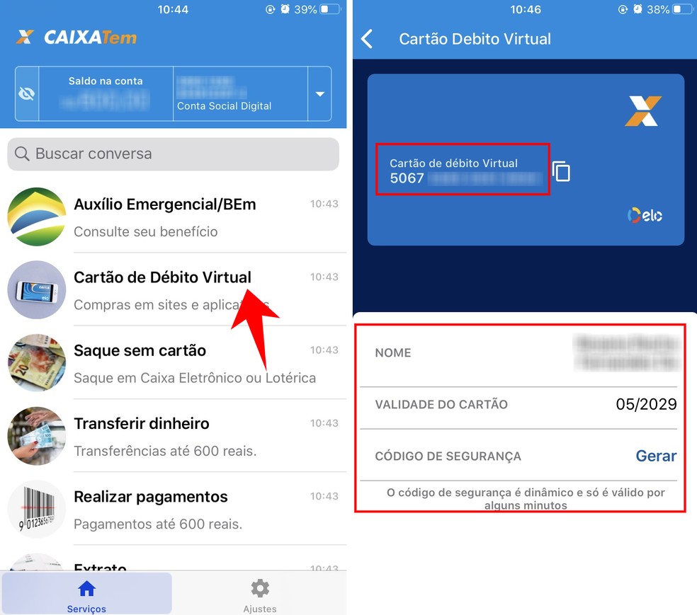 Cartão de Débito Virtual do app Caixa Tem exibe todas as informações para compras online — Foto: Reprodução/Rodrigo Fernandes
