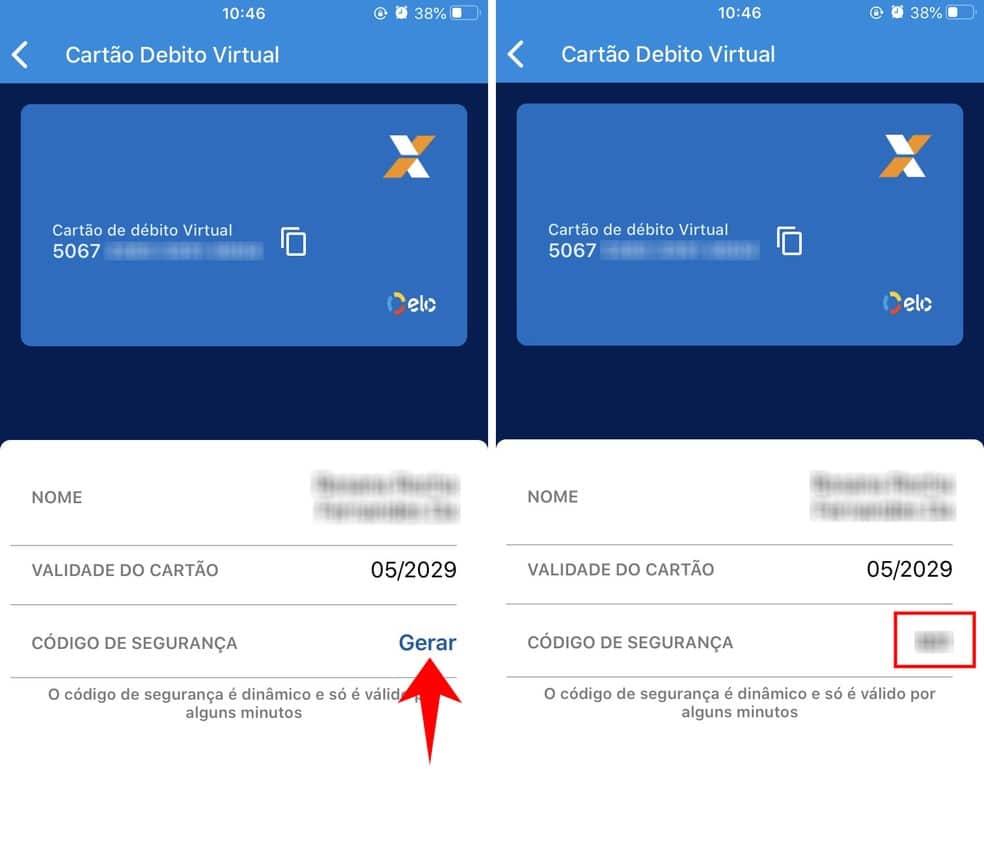 Caixa Tem gera código de segurança dinâmico para cartão de débito virtual — Foto: Reprodução/Rodrigo Fernandes